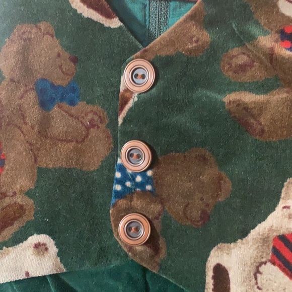 Vintage green Valore velvet romper teddy bears Christmas outfit 3-6 months baby - Picture 2 of 5